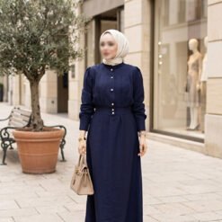 Beli Büzgülü Jile Elbise Lacivert